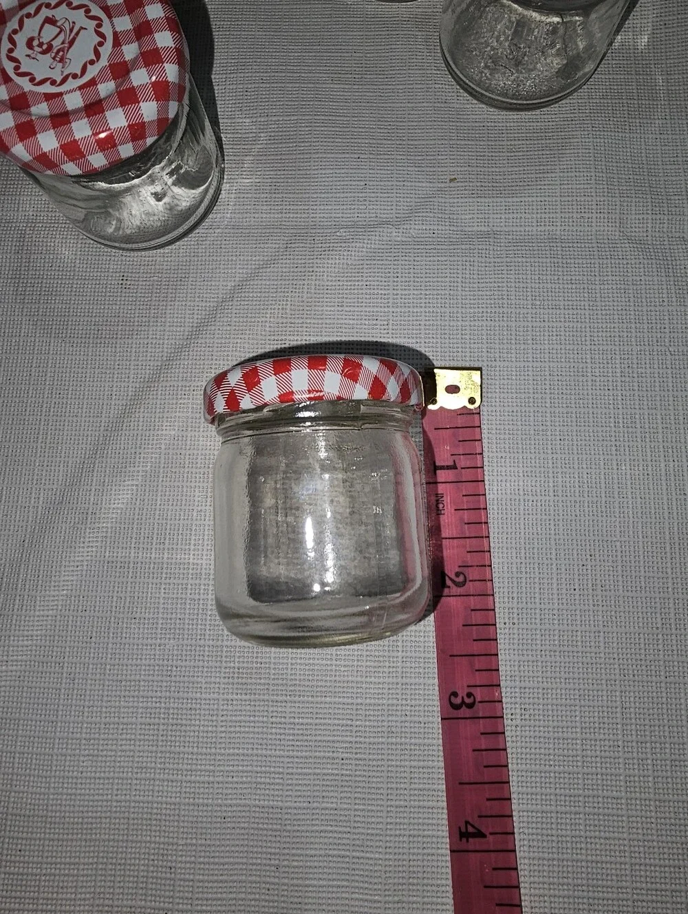 Red Gingham Glass Jam Jar Set - Unbranded